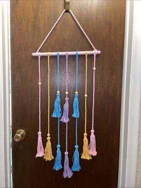 Handmade Pastel Tassel Macrame Wall Hanging - Pink, Blue, Purple & Yellow